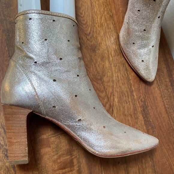 Boden Leather Silver Metalic Ankle Booties Size 37 - Picture 3 of 12